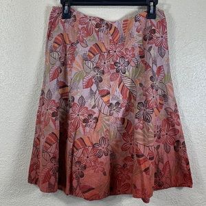 Axcess Liz Claiborne Skirt Floral Tan Orange Brown size 10 Viscose/Linen Blend